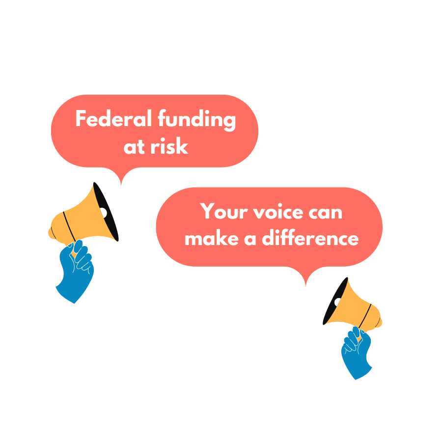 Illustrated speech bubbles reading 