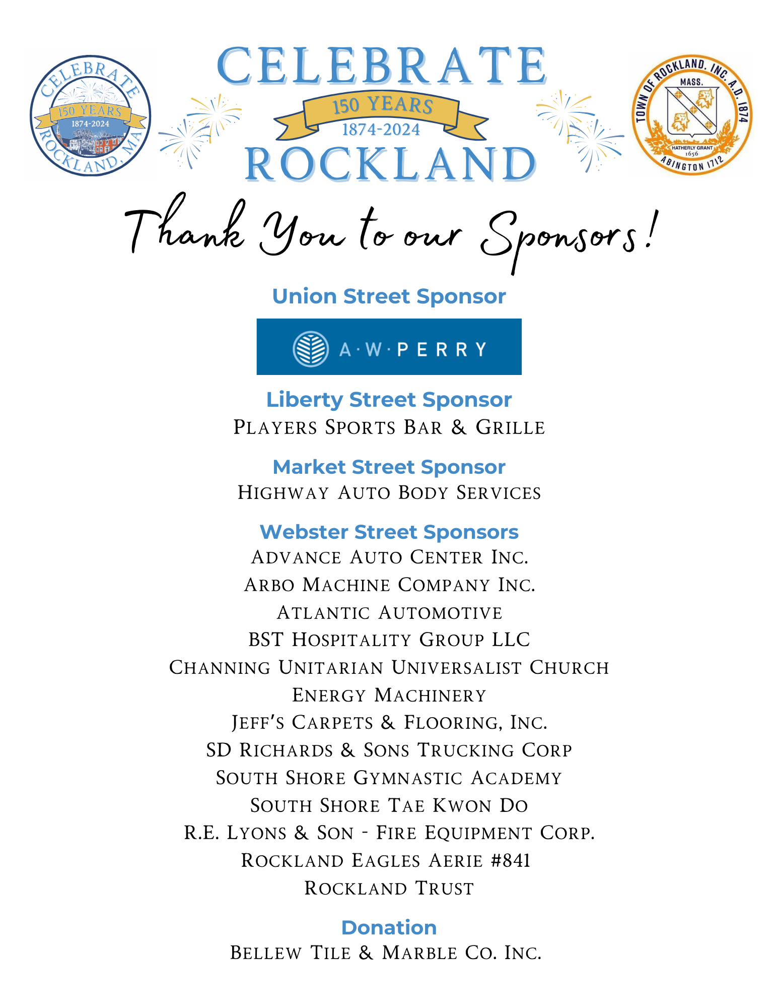 150th Sponsors TY Poster (8.5 x 11 in)